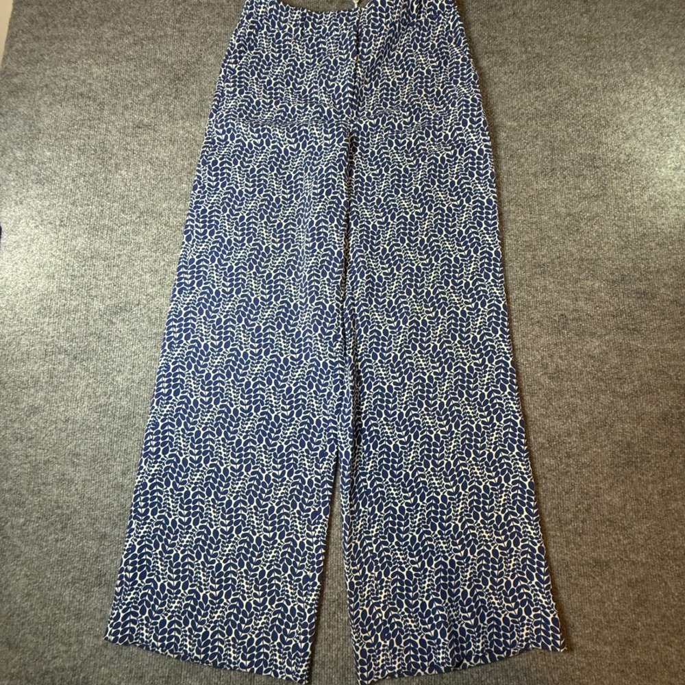 Boden Womens Blue White Leaf Print Wide Leg Trousers Pants WM467 Size 6 US 10 UK